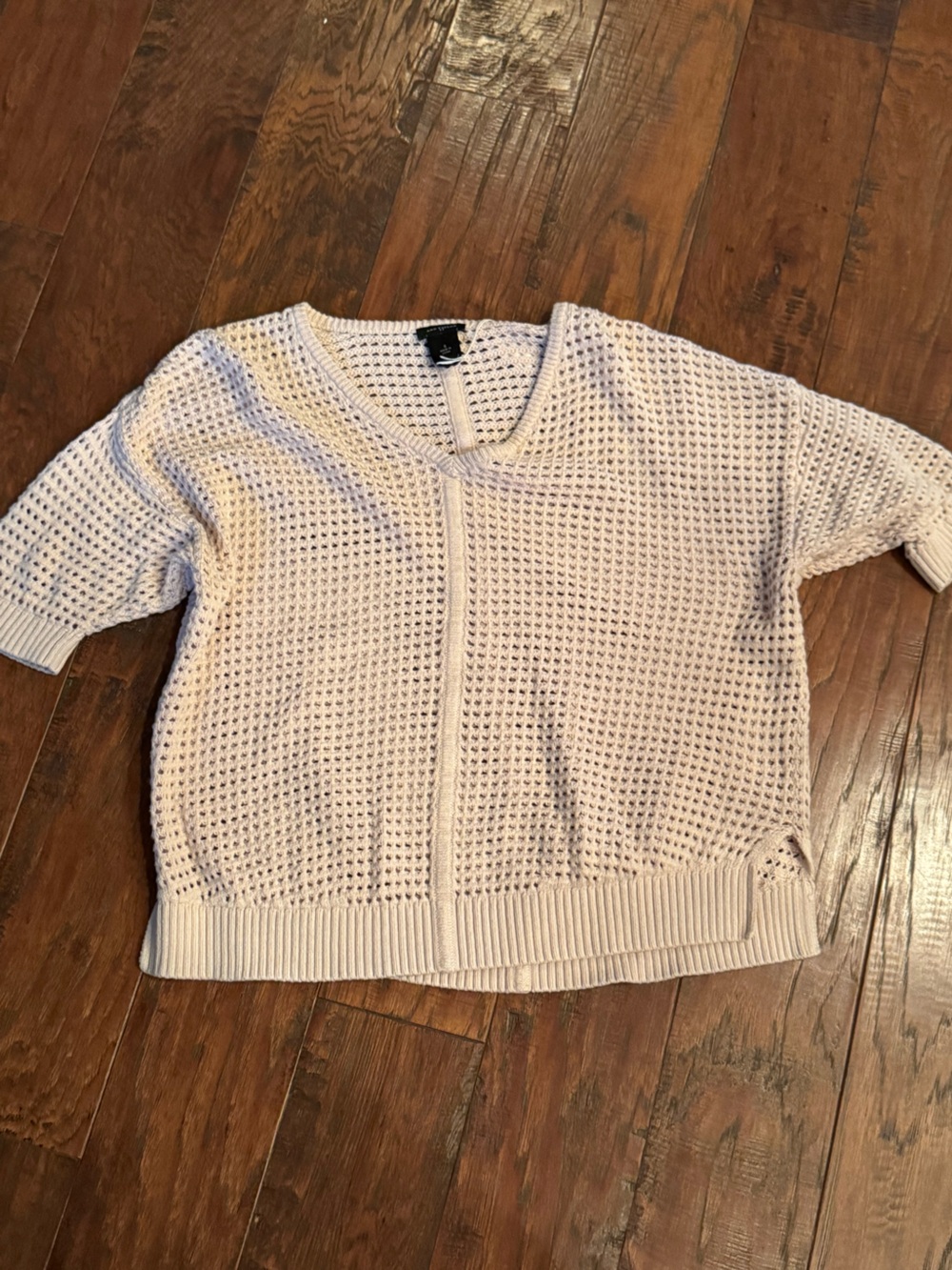 Ann Taylor Blush Open-Weave V-Neck Sweater